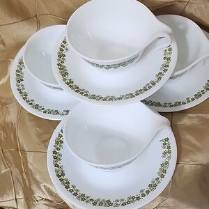 Vintage 1970's Green & White 'Crazy Daisy' Pattern Set Of 4 Corelle china